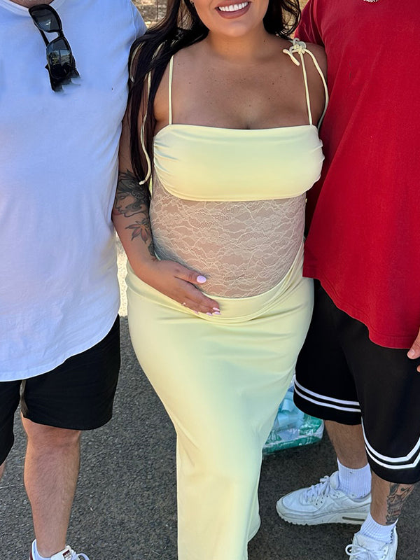 Vestido de Premamá con Tirantes de Lazo y Fruncido