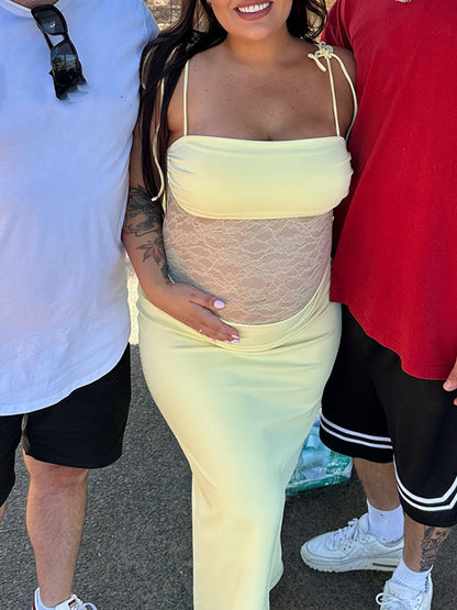 Vestido de Premamá con Tirantes de Lazo y Fruncido