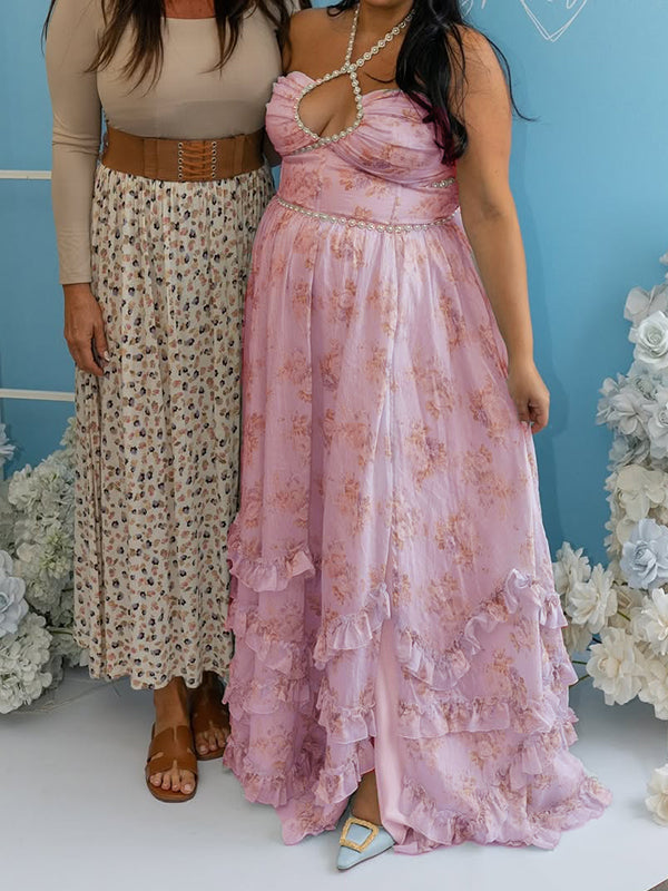 Vestido Elegante De Maternidad Con Volantes Florales Y Perlas Para Baby Shower