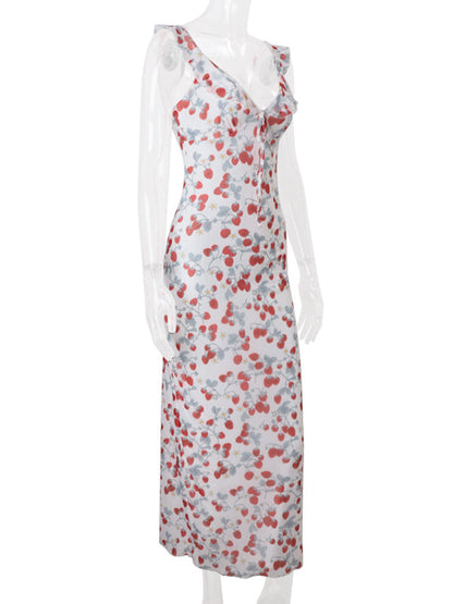 Vestido Maxi Maternidad Chic de Tirantes con Volantes y Estampado