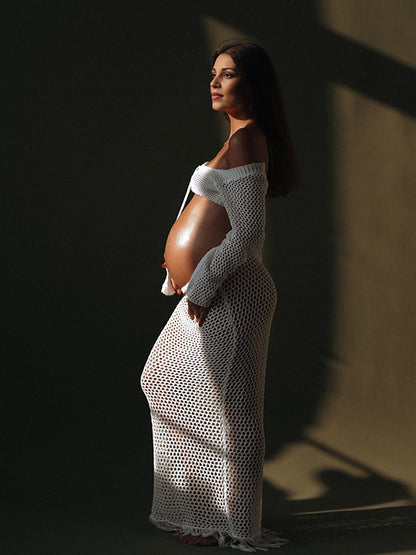 Vestido de Maternidad con Corte de Ganchillo y Top Corto