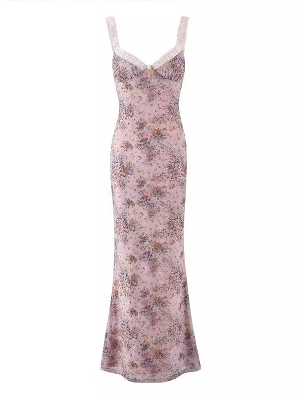 Vestido Maxi de Maternidad Elegante con Rizo, Volantes y Diseño Floral