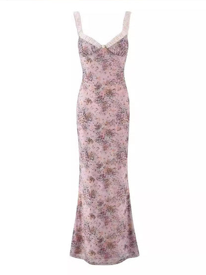 Vestido Maxi de Maternidad Elegante con Rizo, Volantes y Diseño Floral