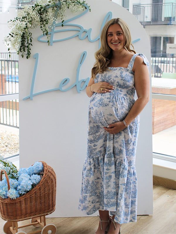 Vestido Maxi de Maternidad en Estampado Floral con Lazo Estilo Bohemio para Sesión de Fotos y Baby Shower