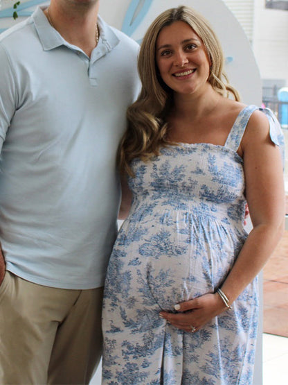 Vestido Maxi de Maternidad en Estampado Floral con Lazo Estilo Bohemio para Sesión de Fotos y Baby Shower