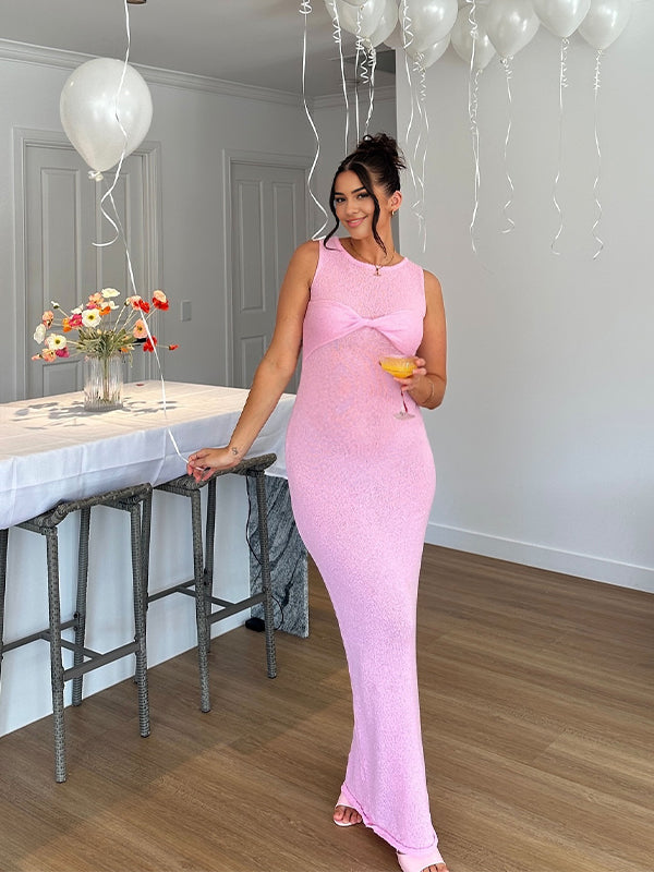 Vestido Maxi Maternidad de Tejer Transparente con Torcido para Fiesta de Revelación de Género