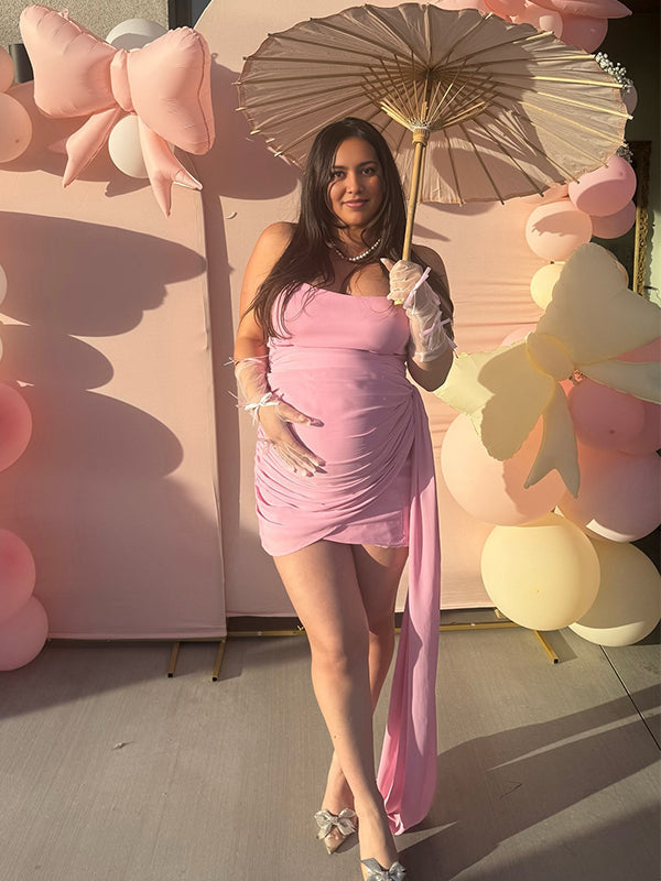 Vestido Mini de Maternidad Malla con Fruncido y Volantes para Baby Shower