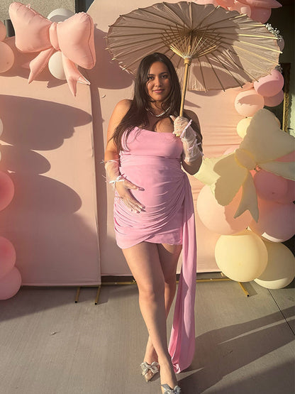 Vestido Mini de Maternidad Malla con Fruncido y Volantes para Baby Shower