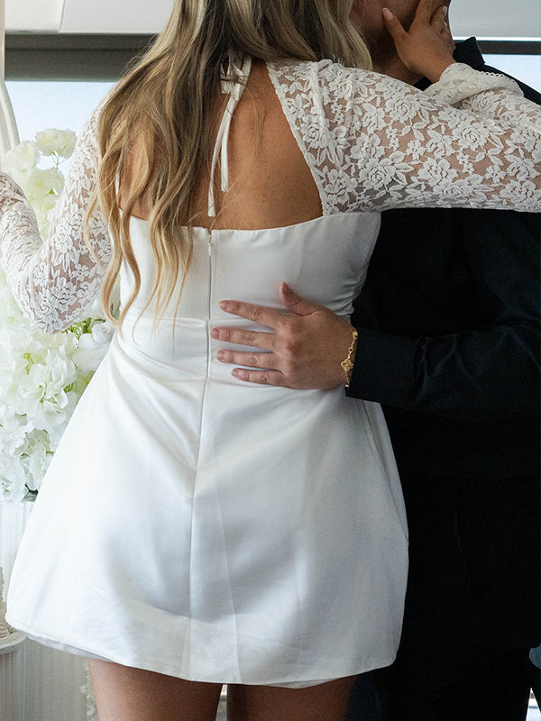 Vestido Mini De Maternidad Elegante De Encaje Y Sin Espalda Para Baby Shower