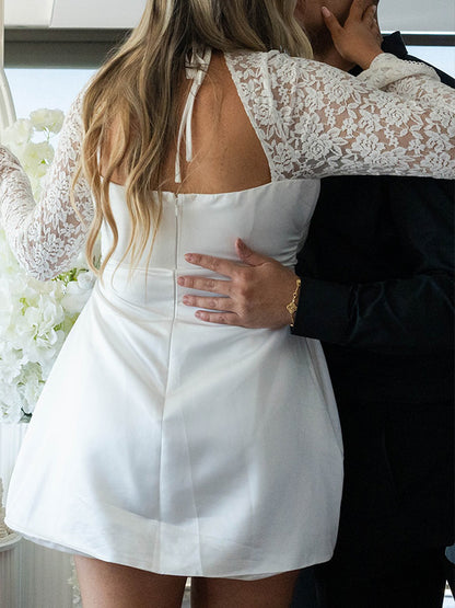 Vestido Mini De Maternidad Elegante De Encaje Y Sin Espalda Para Baby Shower