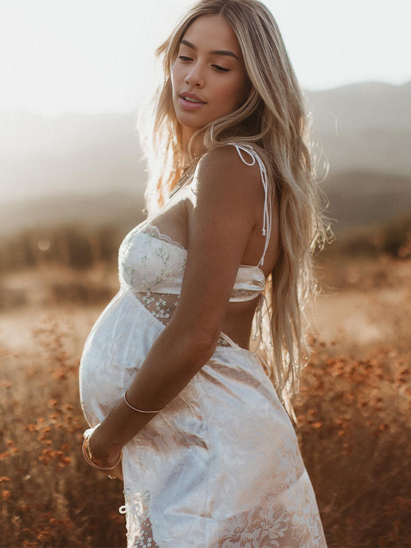 Vestido Mini De Maternidad Boho Con Sin Espalda Lazo Para Sesión De Fotos