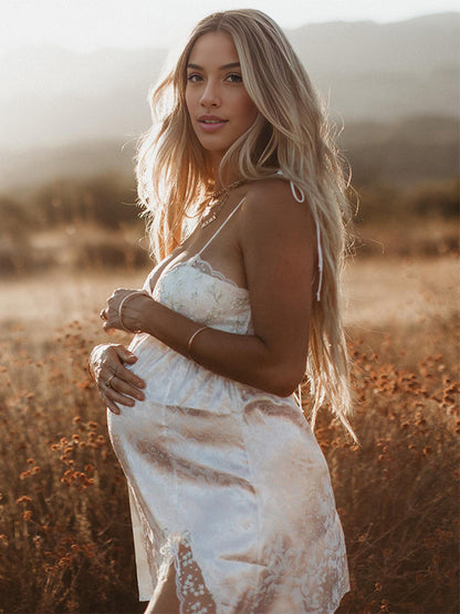 Vestido Mini De Maternidad Boho Con Sin Espalda Lazo Para Sesión De Fotos