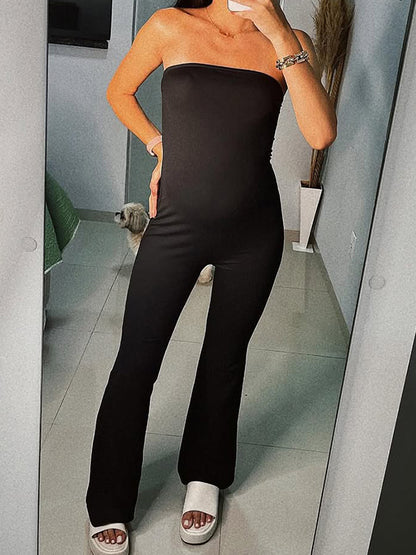 Mono Casual De Maternidad Negro Con Tirantes Y Campana