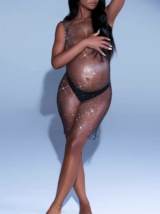 Vestido Mini Maternidad Con Rhinestones y Como Cover Up en la Playa, Sesiones de Fotos