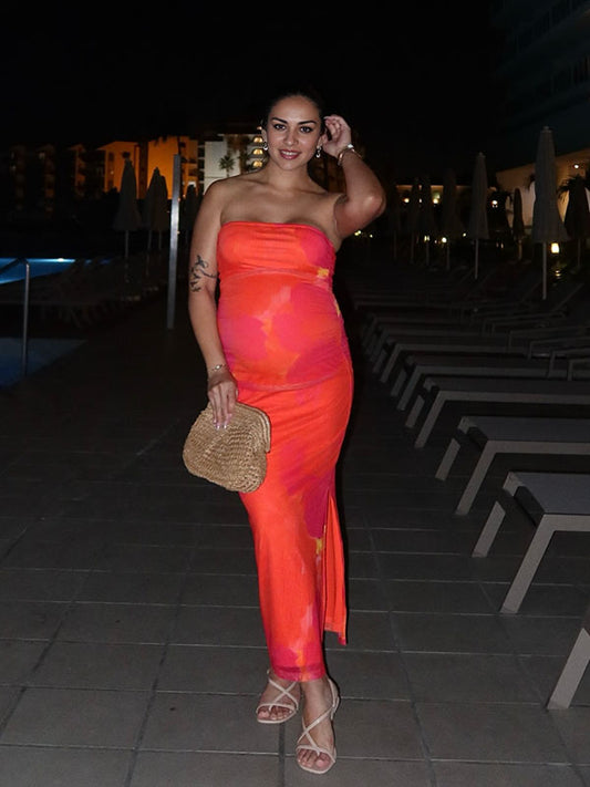 Vestido Para Embarazadas De Ajustado Con Floreado Y Escote