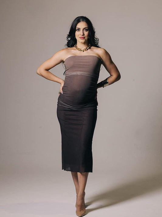 Vestido Para Fotos De Maternidad Con Tul Escote Palabra De Honor Ajustado