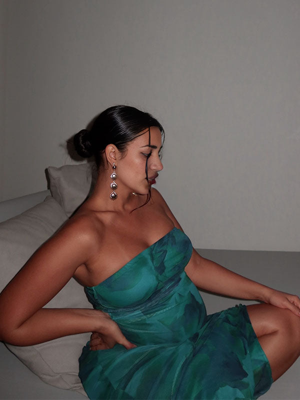 Vestido Para Embarazadas Ajustado Floreado Tul Pliegue