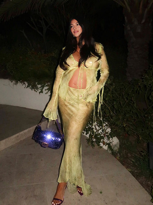 Vestido Para Embarazadas Con Volantes Estampado Y Conjunto De Dos Piezas  Para Vacaciones