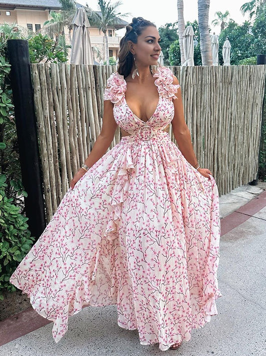 Espalda descubierta Estampado Falda amplia Fotografía Fiesta vestidos fiesta premamá