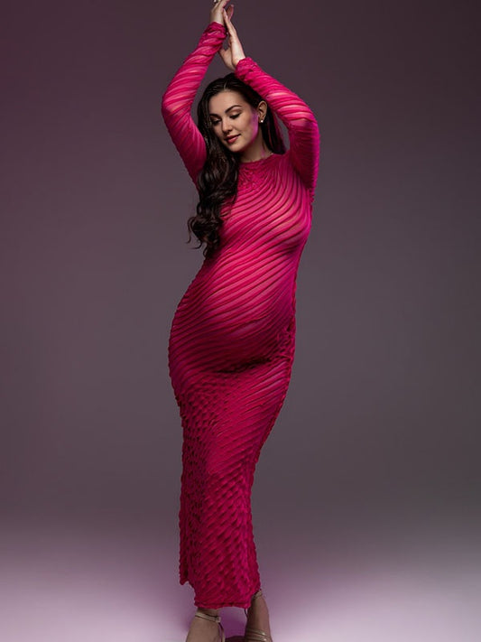 Manga Larga Cuello redondo Entallado Fotografía Chic vestidos para embarazadas