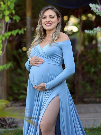 Cuello en V Abertura Falda maxi vestidos para fotos de maternidad