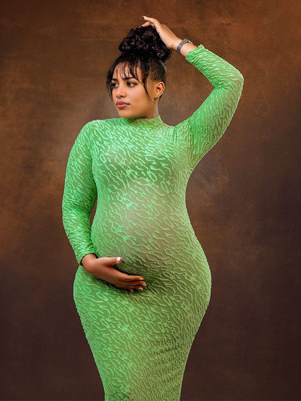 Vestido Para Embarazadas Con Cuello Redondo Ajustado Chic Fotografía Fiesta