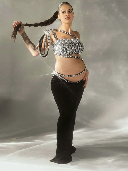 Un hombro Diamante Irregular Elegante Fotografía vestidos premamá fiesta