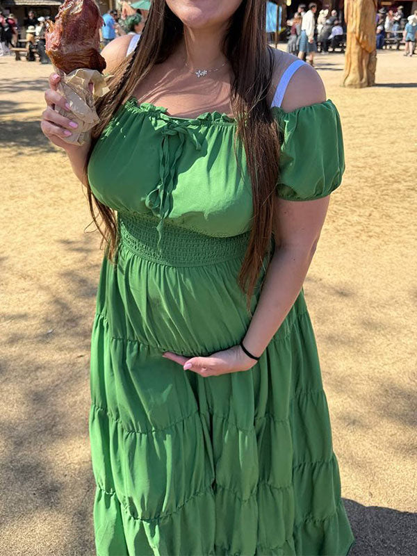 Hombros descubiertos Pliegue Cinturilla elástica Casual Diario vestidos para embarazadas