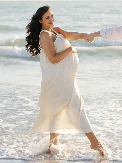 Escote halter Entallado Minimalista Casual Fotografía vestidos para embarazadas