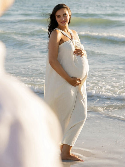 Escote halter Entallado Minimalista Casual Fotografía vestidos para embarazadas