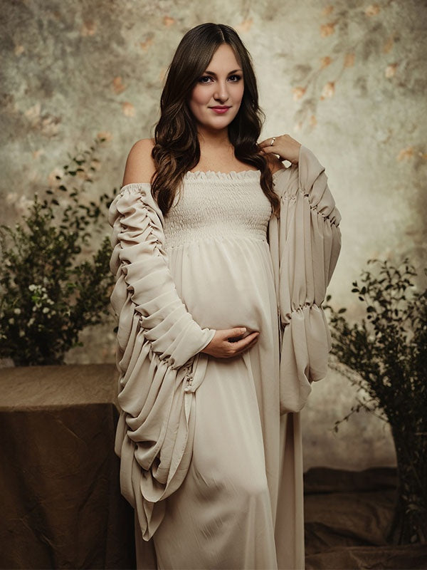 Escote palabra de honor Pliegue Volantes Hombros descubiertos Vintage vestidos para fotos de maternidad