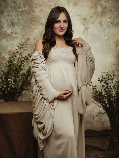 Escote palabra de honor Pliegue Volantes Hombros descubiertos Vintage vestidos para fotos de maternidad