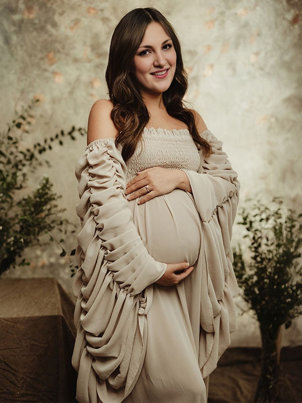 Escote palabra de honor Pliegue Volantes Hombros descubiertos Vintage vestidos para fotos de maternidad