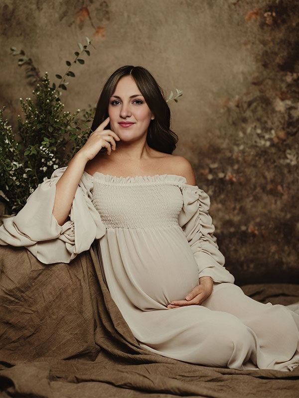 Escote palabra de honor Pliegue Volantes Hombros descubiertos Vintage vestidos para fotos de maternidad