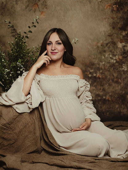 Escote palabra de honor Pliegue Volantes Hombros descubiertos Vintage vestidos para fotos de maternidad