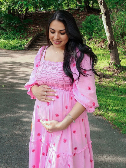 Manga Farol Pliegue Holgado Bordado Floreado Casual vestidos para embarazadas