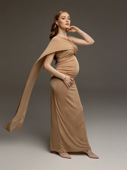 Espalda descubierta Escote palabra de honor cinta Pliegue Elegante Fotografía vestidos premamá fiesta