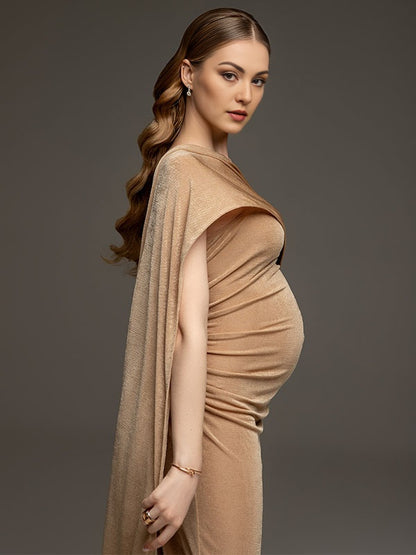 Espalda descubierta Escote palabra de honor cinta Pliegue Elegante Fotografía vestidos premamá fiesta