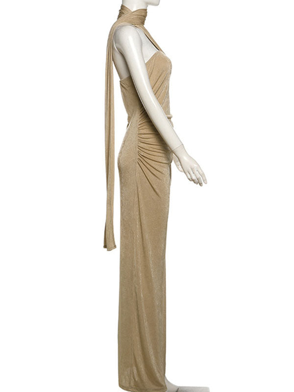 Espalda descubierta Escote palabra de honor cinta Pliegue Elegante Fotografía vestidos premamá fiesta