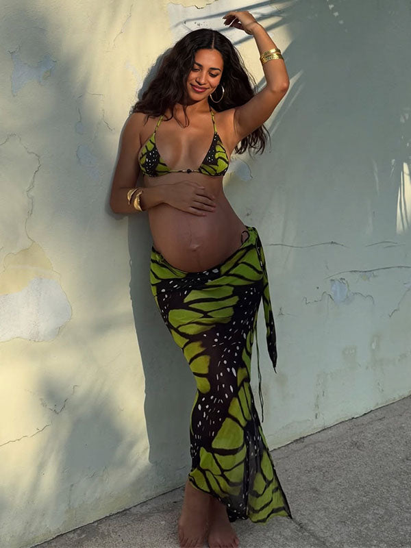 Escote halter Lazada Espalda descubierta Tul Estampado Playa Vacaciones vestidos para embarazadas