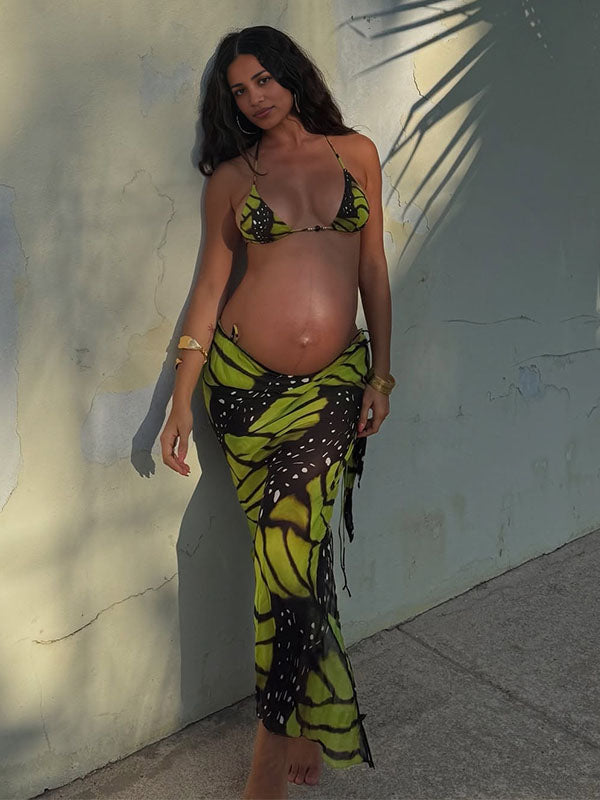 Escote halter Lazada Espalda descubierta Tul Estampado Playa Vacaciones vestidos para embarazadas