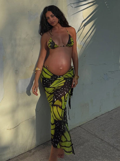 Escote halter Lazada Espalda descubierta Tul Estampado Playa Vacaciones vestidos para embarazadas