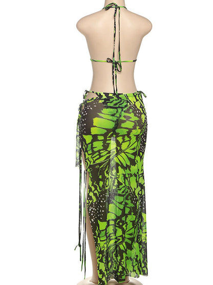 Escote halter Lazada Espalda descubierta Tul Estampado Playa Vacaciones vestidos para embarazadas