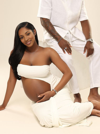 Un hombro Plisado Irregular Calado Elegante vestidos para fotos de maternidad