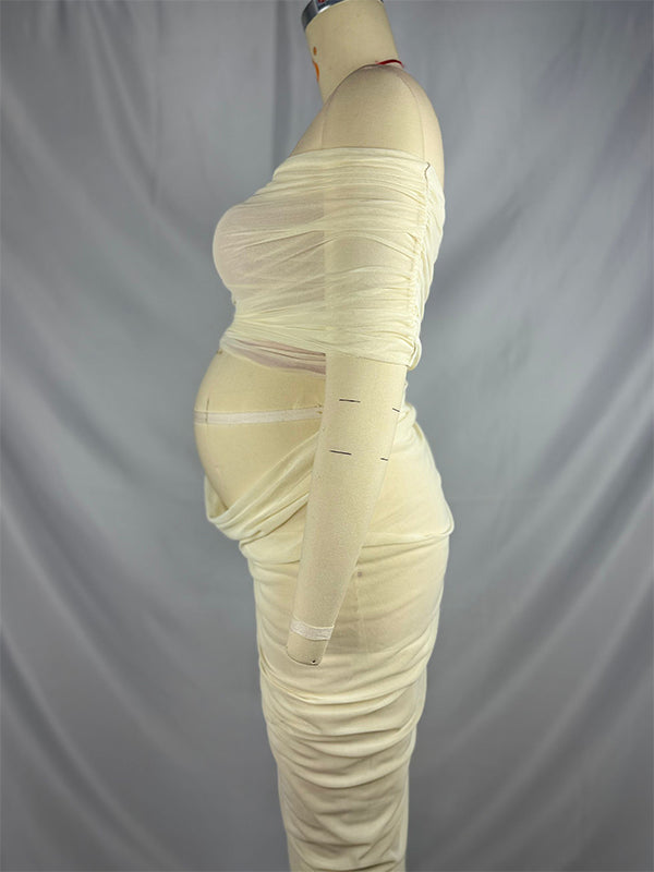 Vestido Maxi de Maternidad con Abertura Lateral Gasa Transparente para Sesión de Fotos