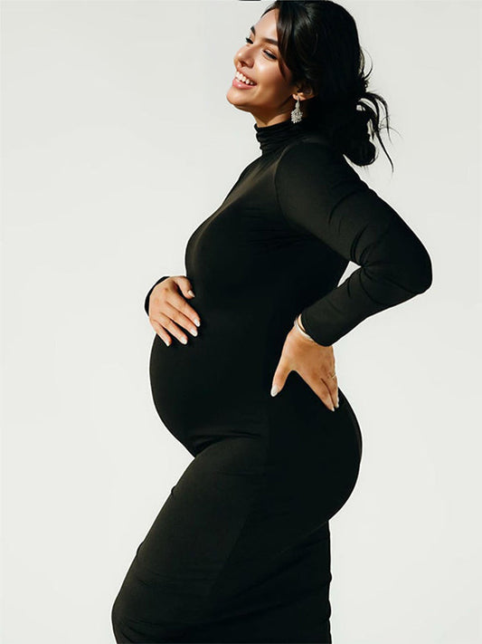 Color Sólido Cuello Alto Ajustados Sirena Fotografía Maternidad Vestido Largo