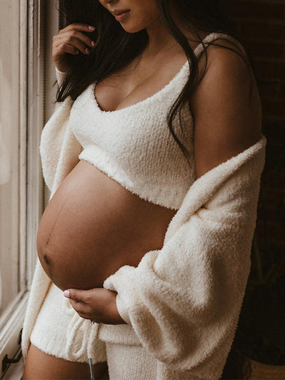 Acogedor Punto Talla Extra Cárdigan Diario Casual Conjunto De Maternidad