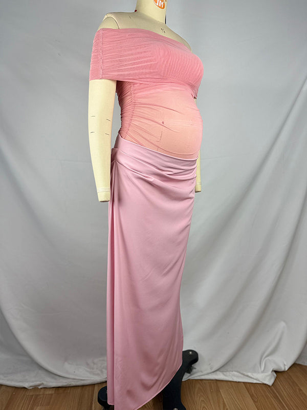 Vestido Maxi De Maternidad Con Hombros Descubiertos Acanalado para Baby Shower