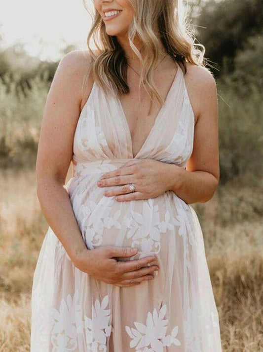 Blanco Encaje Bohemio Fotografía Vestidos de invitada Maternidad Vestido Largo