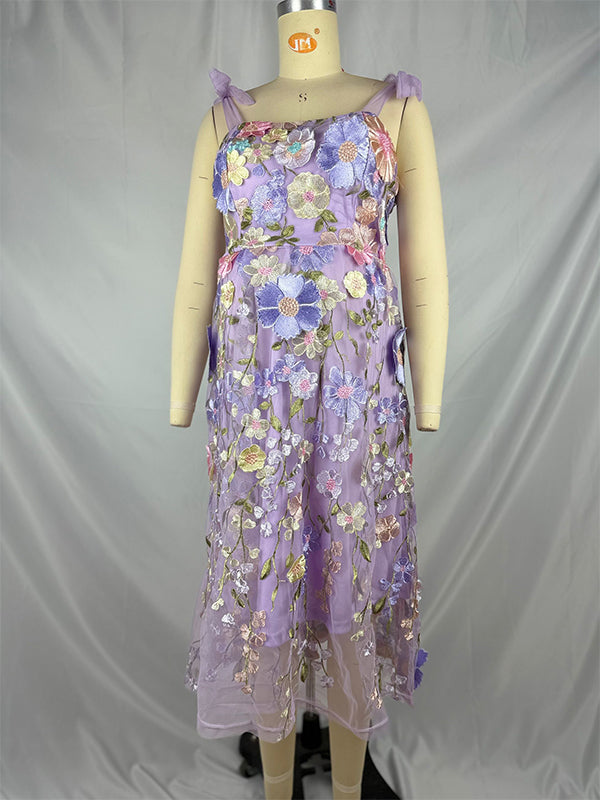 Vestido Maxi de Maternidad Flores Bordadas Tul Gasa para Baby Shower